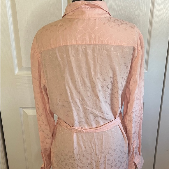 Lauren Ralph Lauren Light Pink Logo Button Down Belted Shirt Dress Maxi Size 8 - Picture 7 of 11